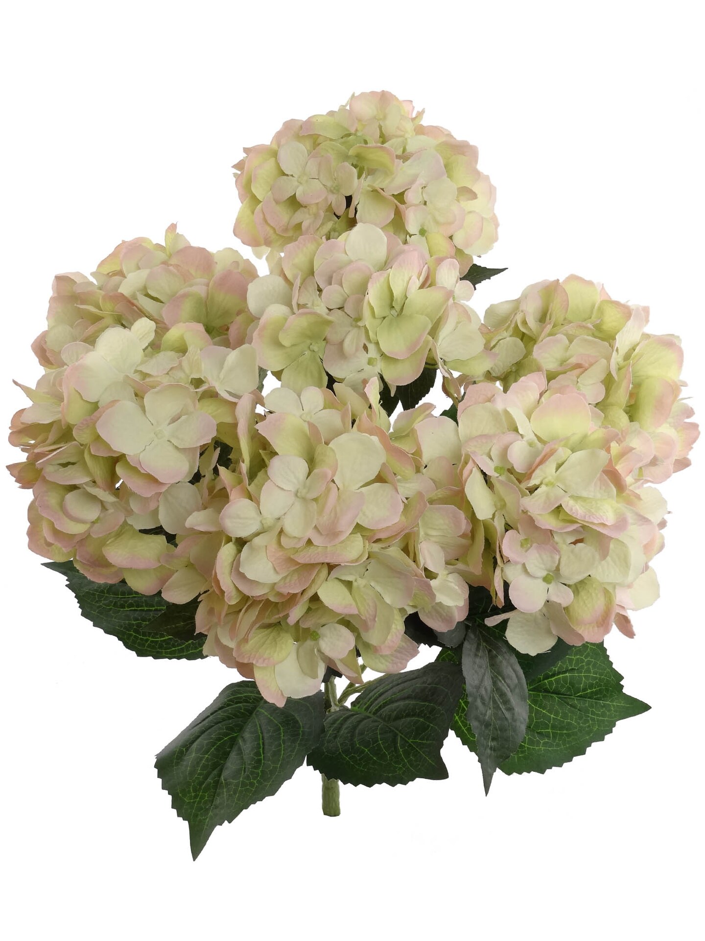 Green & Pink Hydrangea Bush, 20-Inch, 7 Silk Blooms & Foliage, UV Resistant, Floral Bush, Floral Home by Artificial Flowers