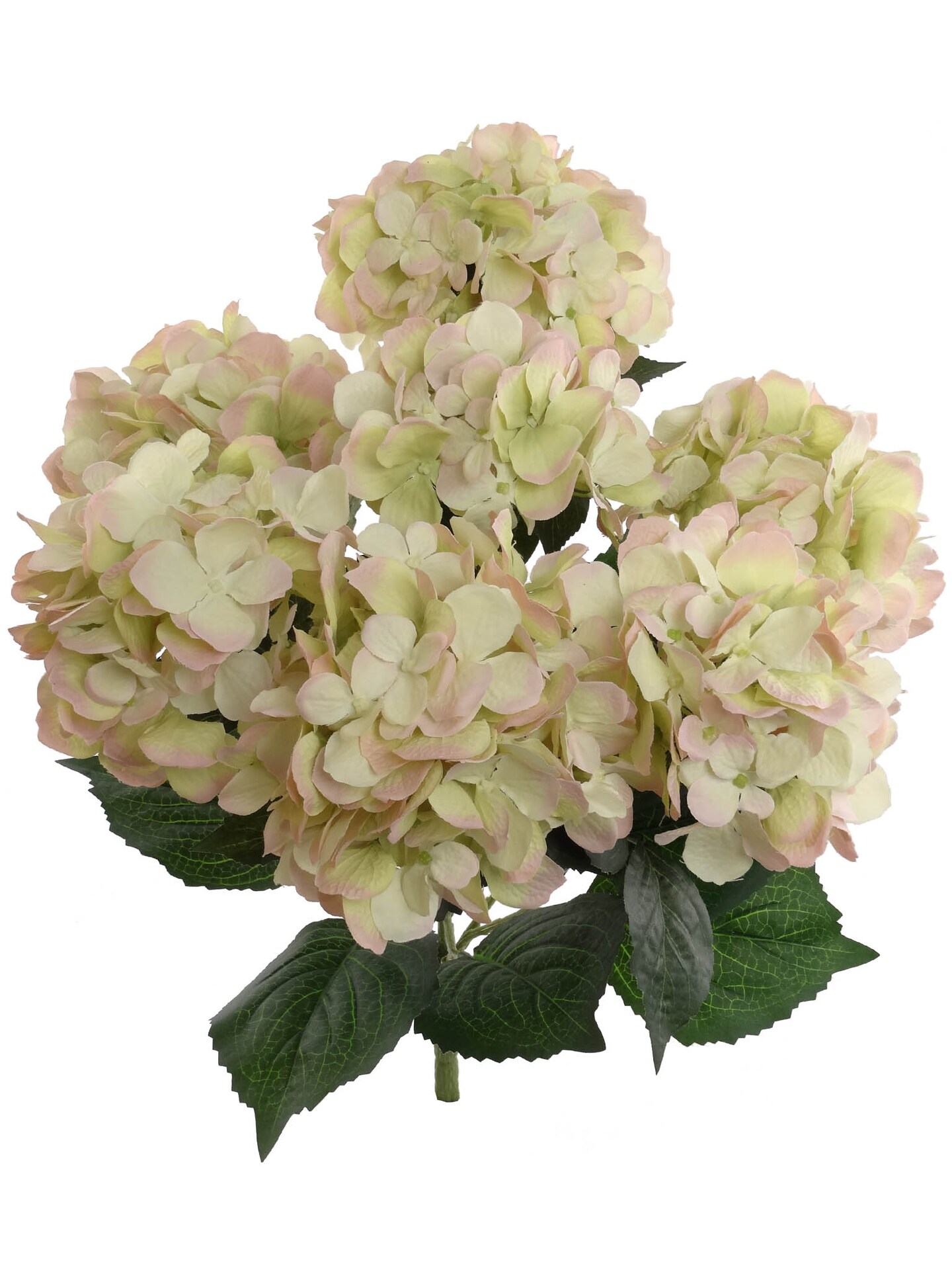 Green &#x26; Pink Hydrangea Bush, 20-Inch, 7 Silk Blooms &#x26; Foliage, UV Resistant, Floral Bush, Floral Home by Artificial Flowers