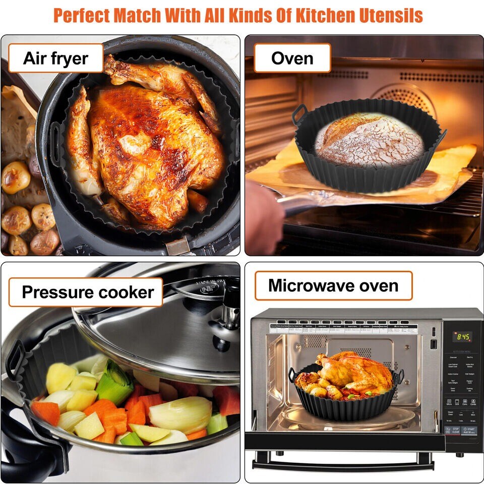 2 Pcs Air Fryer Silicone Pot Baskets Liners Non-Stick Safe Oven Baking Tray Mats