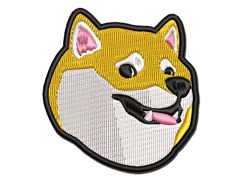 Side Eye Shiba Inu Smiling Dog Multi-Color Embroidered Iron-On or Hook &#x26; Loop Patch Applique