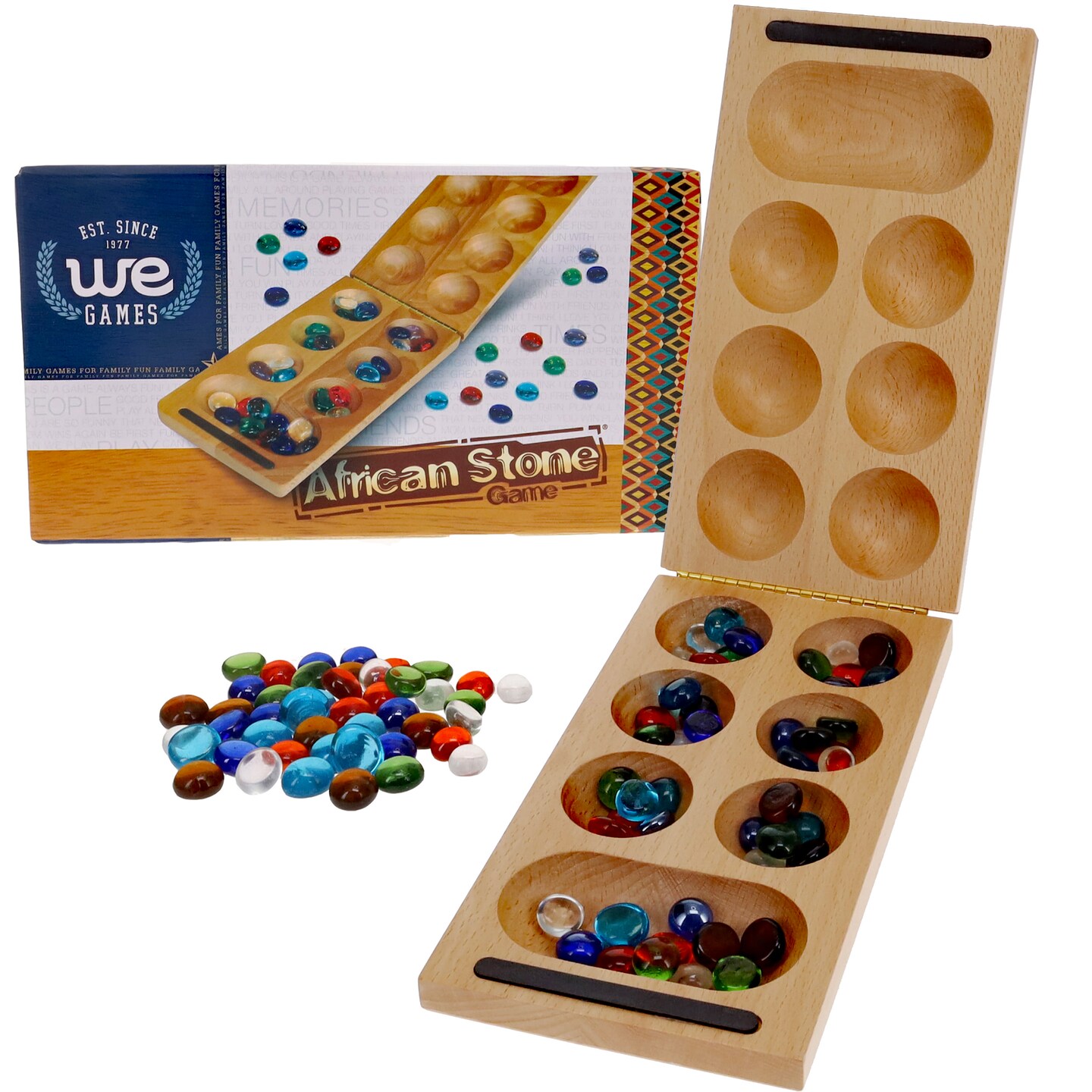 WE Games Folding Mancala - Solid Wood Board &#x26; Glass Stones
