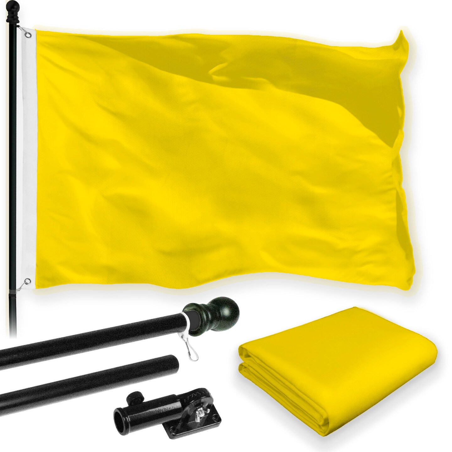 G128 Combo Pack: 6 Feet Tangle Free Spinning Flagpole (Black) Solid Yellow Flag 3x5 ft Printed 150D Brass Grommets (Flag Included) Aluminum Flag Pole