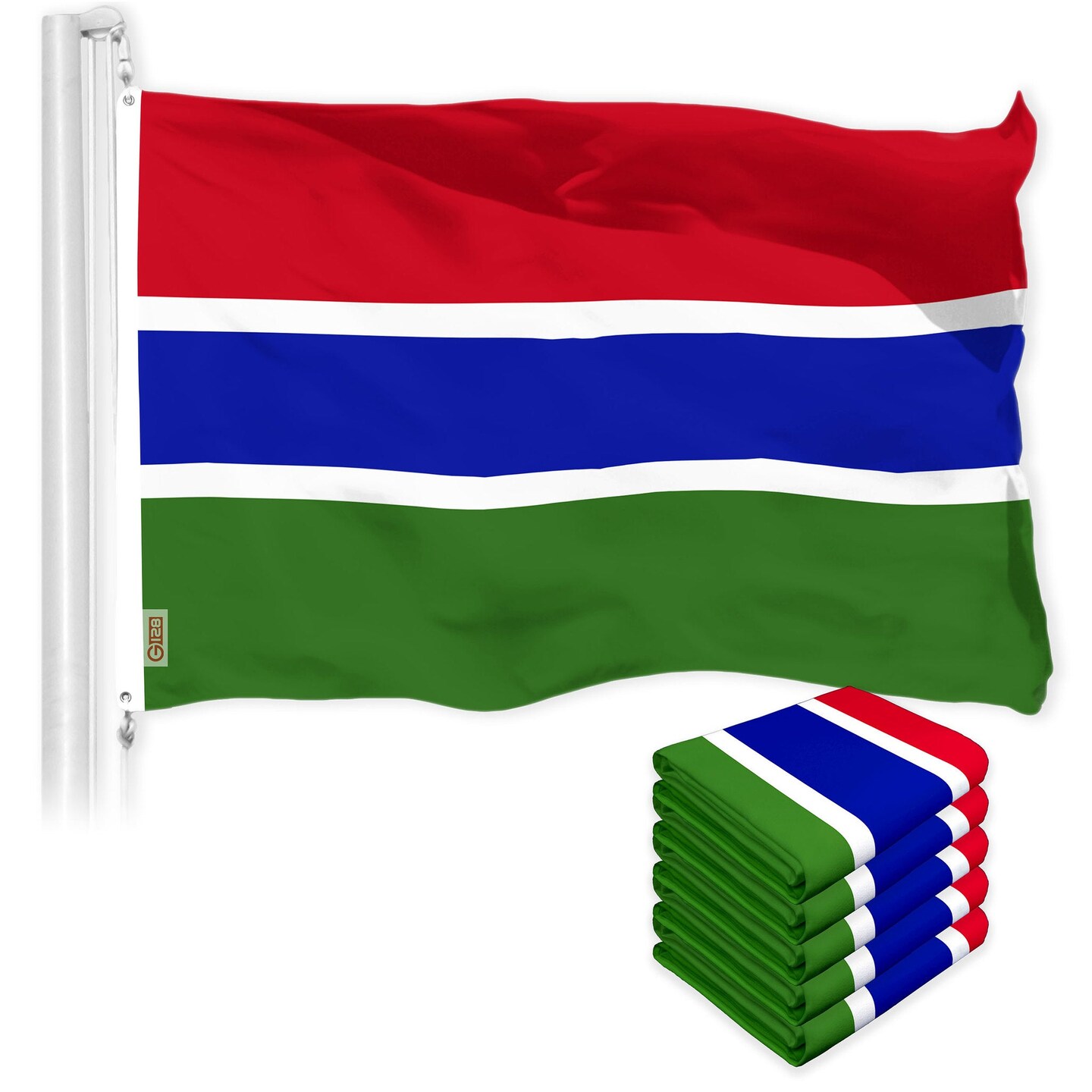 G128 5 Pack: Gambia Gambian Flag | 3x5 Ft | LiteWeave Pro Series Printed 150D Polyester | Country Flag, Indoor/Outdoor, Vibrant Colors, Brass Grommets, Thicker and More Durable Than 100D 75D Polyester