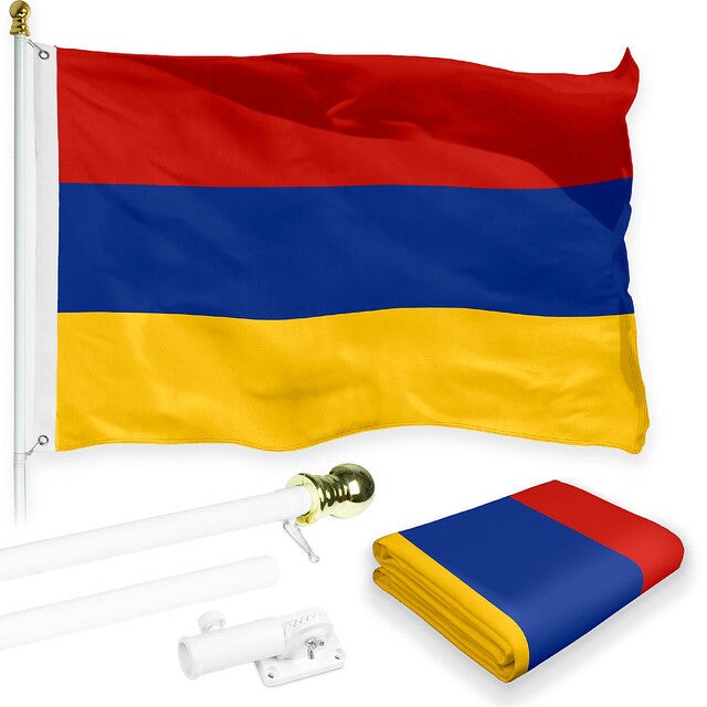 G128 Combo Pack: Flag Pole 6 FT White Tangle Free &#x26; Armenia Armenian Flag 3x5 FT Printed 150D Polyester