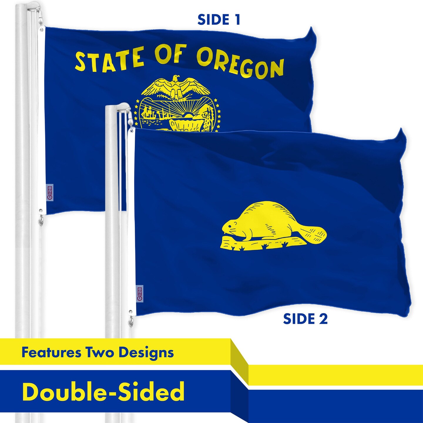 G128 2 Pack: Oregon OR State Flag | 3x5 Ft | Double LiteWeave Pro Series Double Sided Printed 150D Polyester | Indoor/Outdoor, Brass Grommets, Thicker and More Durable Than 100D 75D Poly, 2-ply
