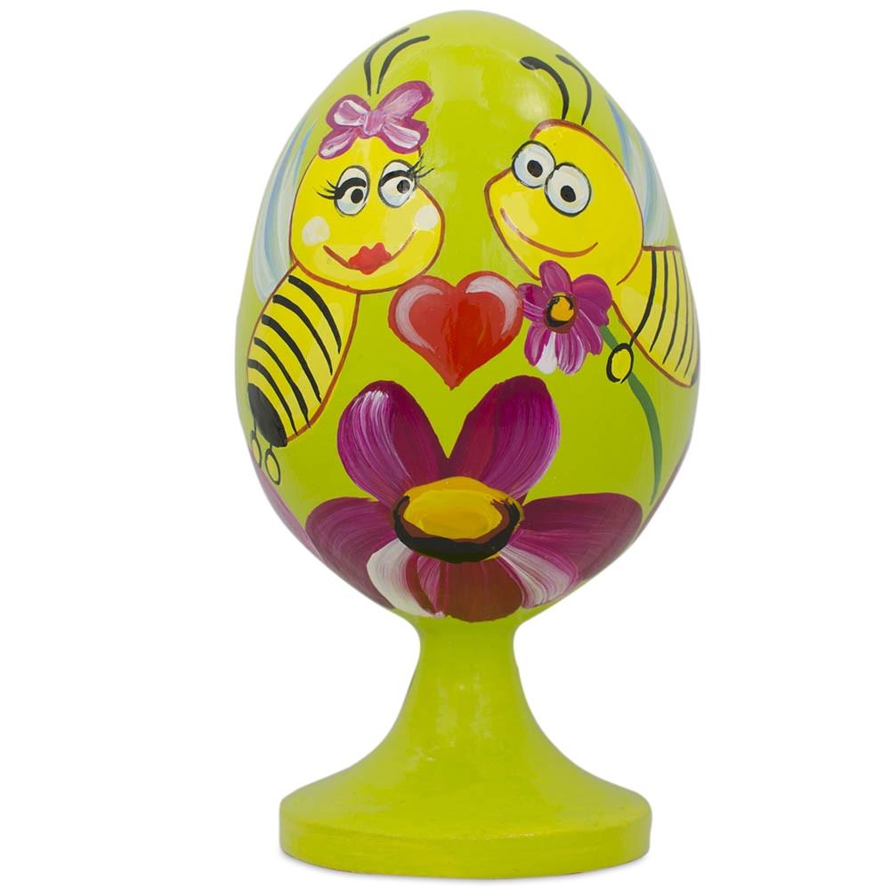 Bees in Love with Valentine&#x27;s Heart Wooden Easter Egg Figurine