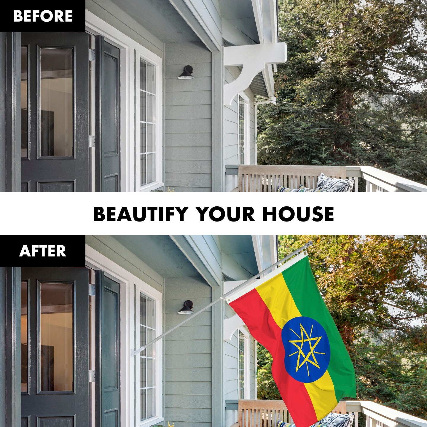 Flag Pole 6FT Silver Tangle Free &#x26; Ethiopia Ethiopian Flag 3x5 Ft Combo Printed 150D Polyester By G128