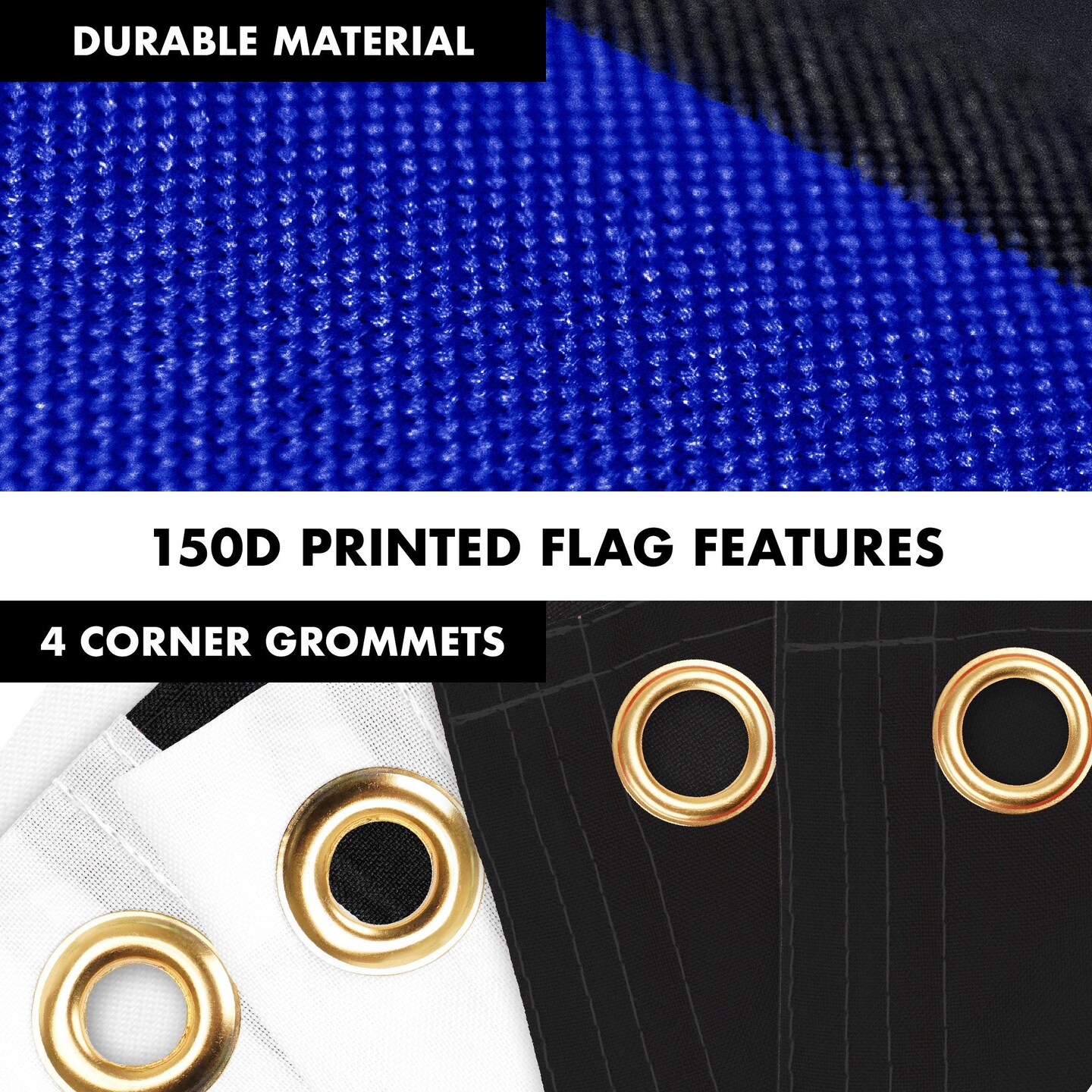 G128 Combo Pack: 6 Ft Tangle Free Aluminum Spinning Flagpole (Black) &#x26; Thin Blue Line Flag 3x5 Ft, LiteWeave Pro Series Printed 150D Polyester, 4 Corner Brass Grommets | Pole with Flag Included