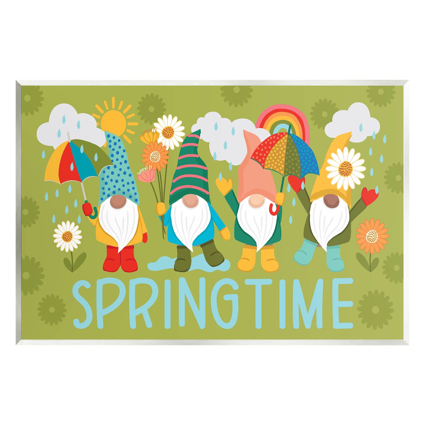 Stupell Industries Springtime Rainy Garden Gnomes Wall Plaque Art