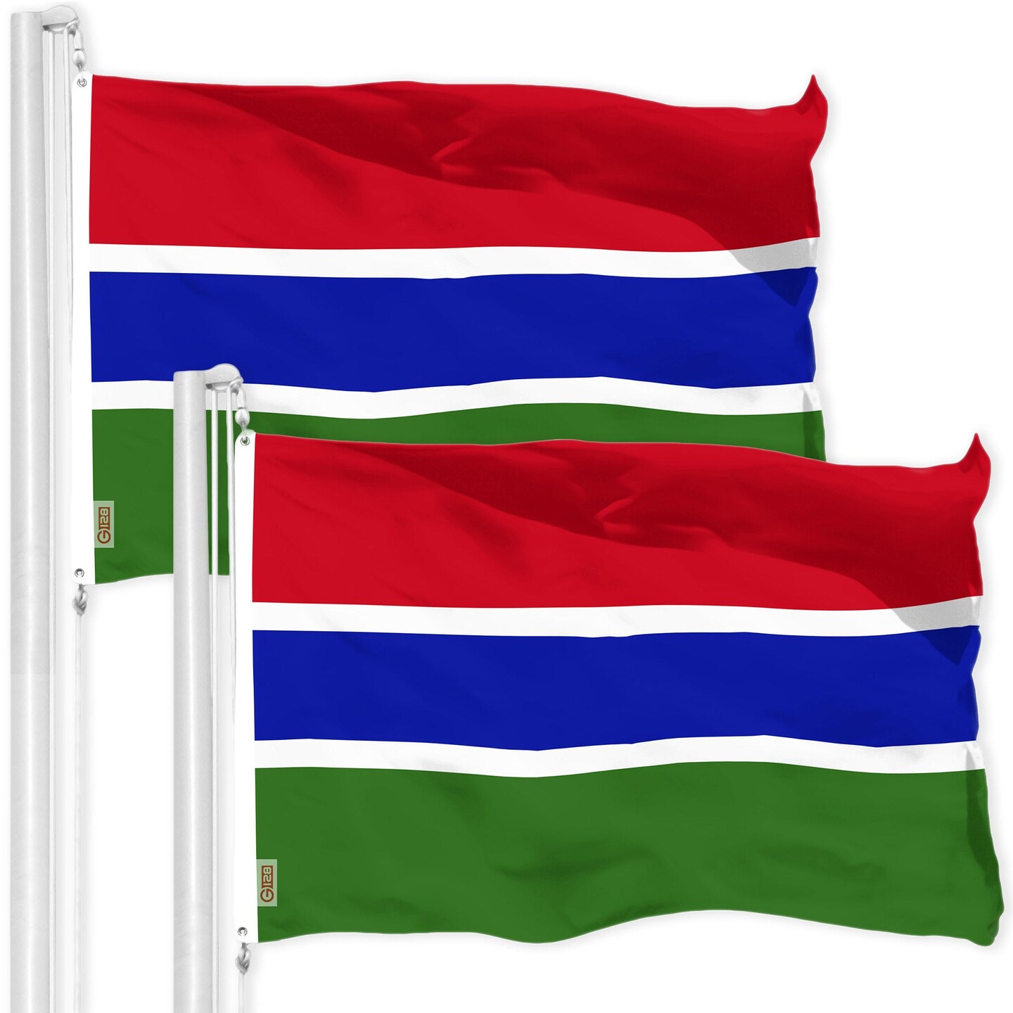 G128 2 Pack: Gambia Gambian Flag | 3x5 Ft | LiteWeave Pro Series Printed 150D Polyester | Country Flag, Indoor/Outdoor, Vibrant Colors, Brass Grommets, Thicker and More Durable Than 100D 75D Polyester