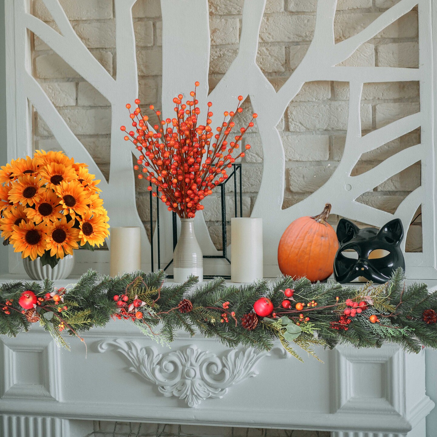 6ft Traditional Pine Garland with Fruits & Pine Cones, Floral Home by Artificial Flowers
