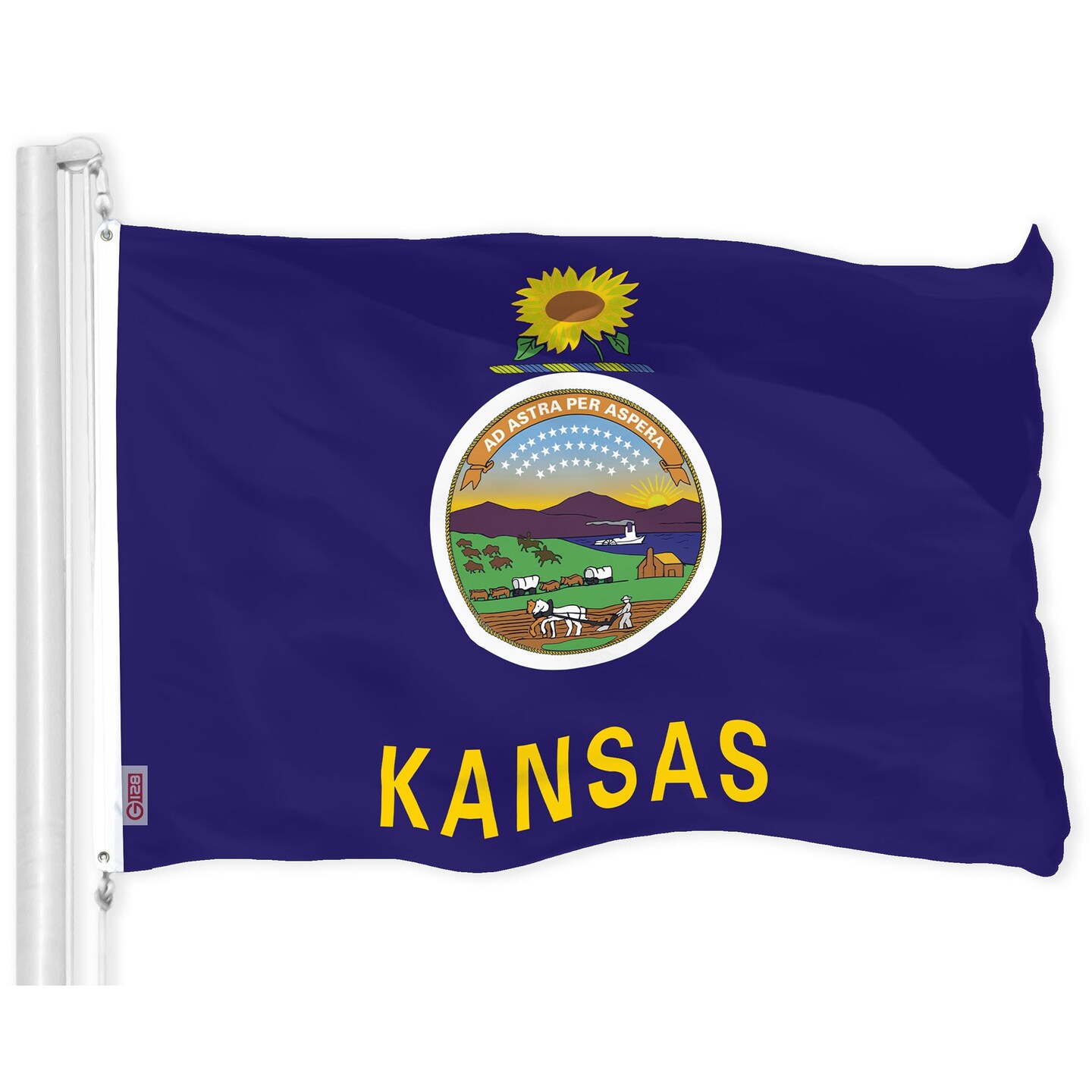 G128 Combo Pack: American USA Flag 150D 3x5 Ft &#x26; Kansas Flag 300D 3x5 Ft, Indoor/Outdoor, Brass Grommets