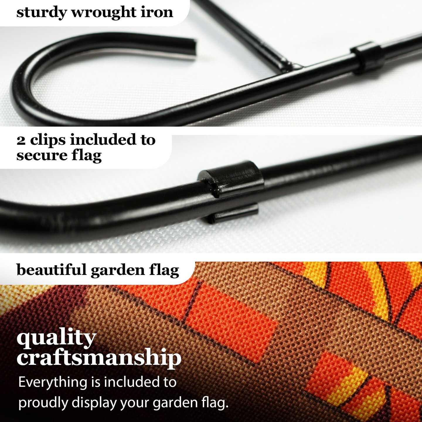 G128 Combo Pack: Garden Flag Stand Black 36 in x 16 in & Garden Flag Fall Decoration Pumpkins in Truck Bed 12"x18" Double-Sided Burlap Fabric