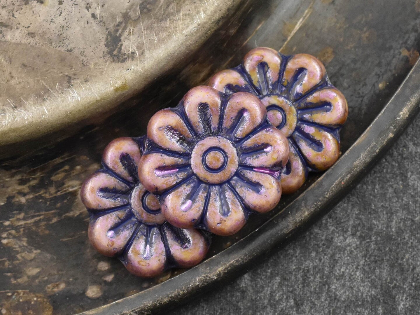 *6* 18mm Blue Washed Rose Pink Alabaster Daisy Flower Beads