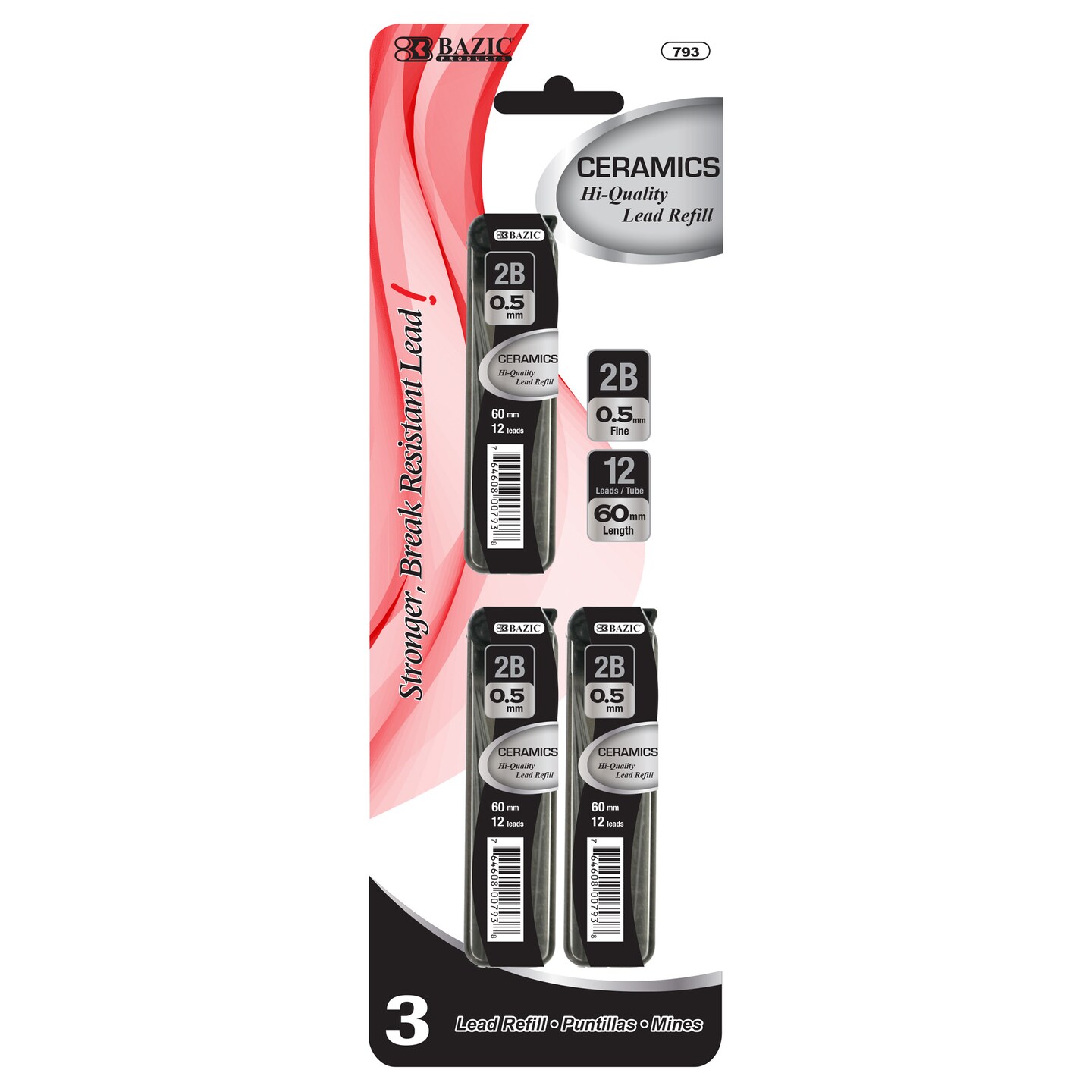 BAZIC Mechanical Pencil Lead Ceramics High-Quality 0.5 mm 12Ct. (3/Pack)