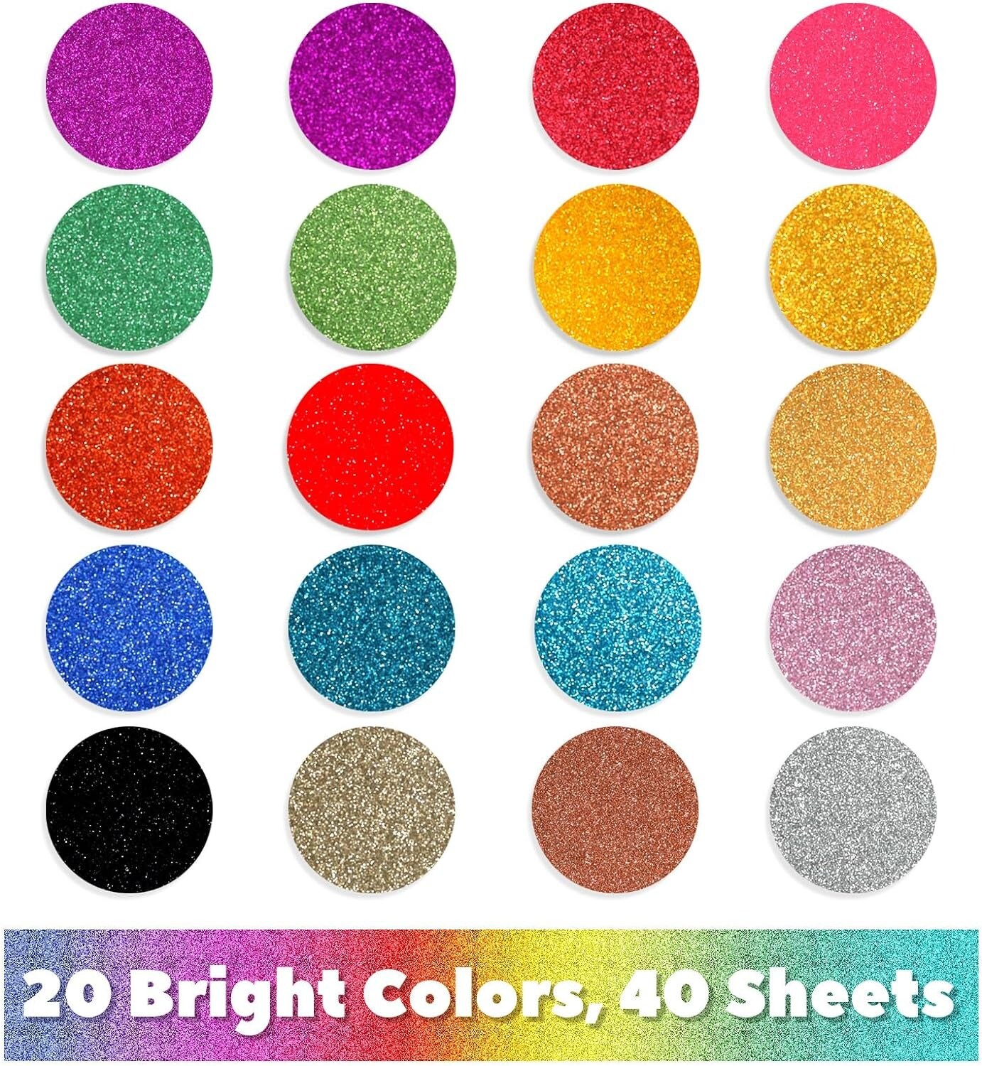 8.5x11 in Self-Adhesive Glitter Sticker 20 Colors Cardstock Paper 40 Sheets