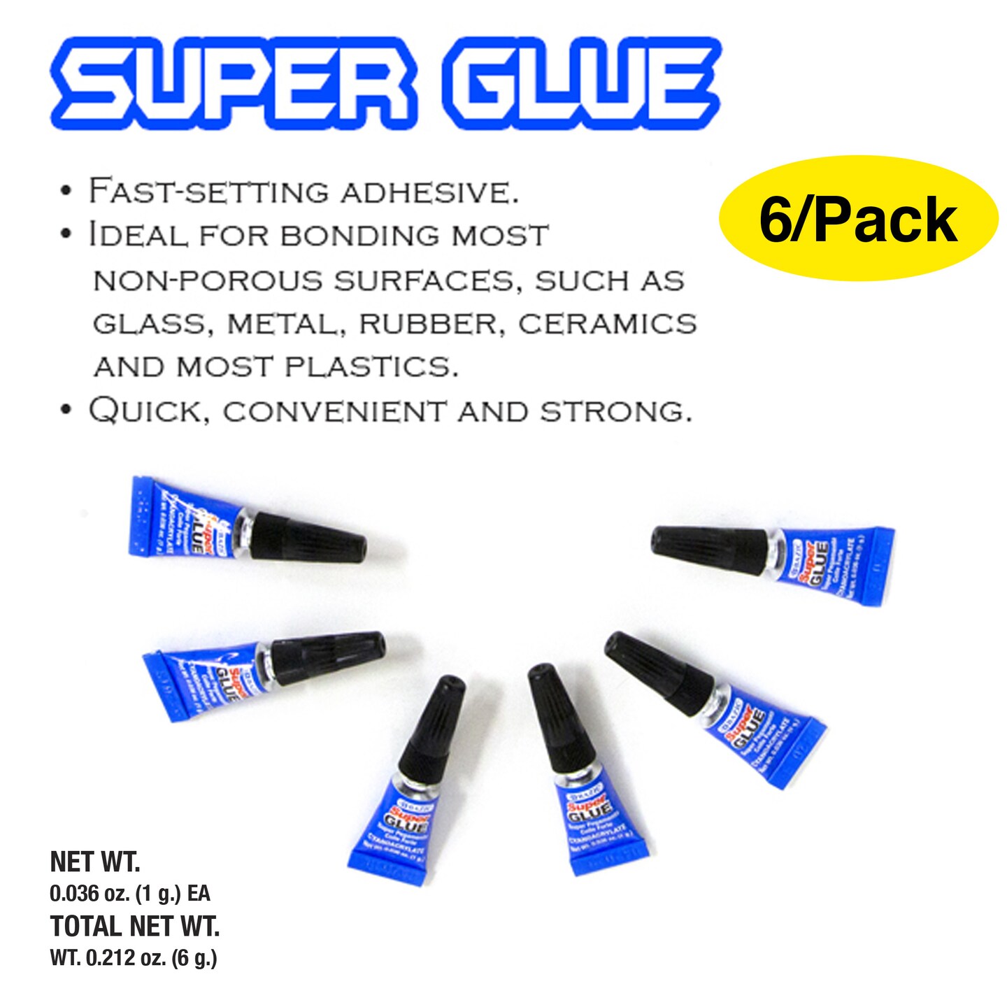 BAZIC Super Glue 0.036 oz Single Use (1g)(6/Pack)