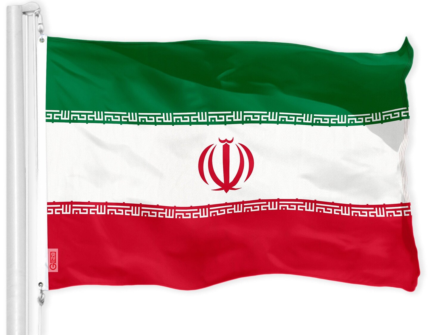 G128 Combo Pack: USA American Flag 3x5 Ft 150D Printed Stars &#x26; Iran (Iranian) Flag 3x5 Ft 150D Printed