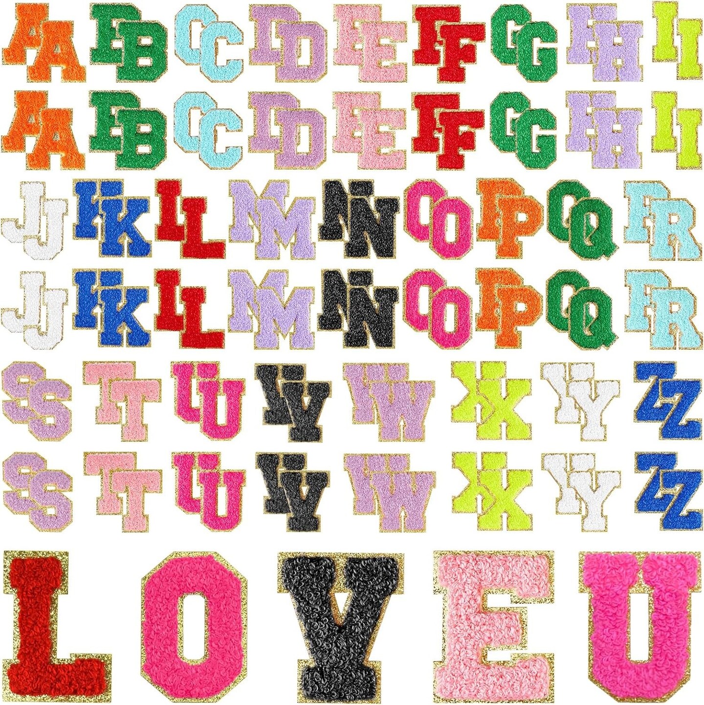 2.17 in Multicolor Self Adhesive Chenille Letter Patches 104 Pieces