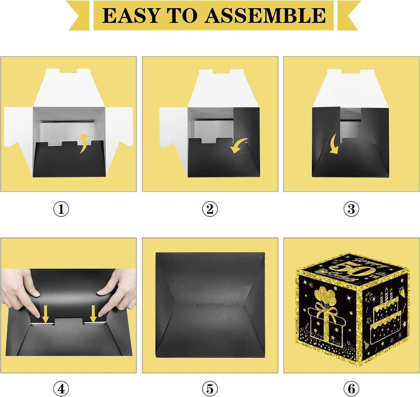 3pcs 50th Birthday Decorations Boxes for Men Women, Black Gold Happy 50 Birthday Balloons Boxes Party Supplies, 50 Year Old Bday Theme Cardboard Box