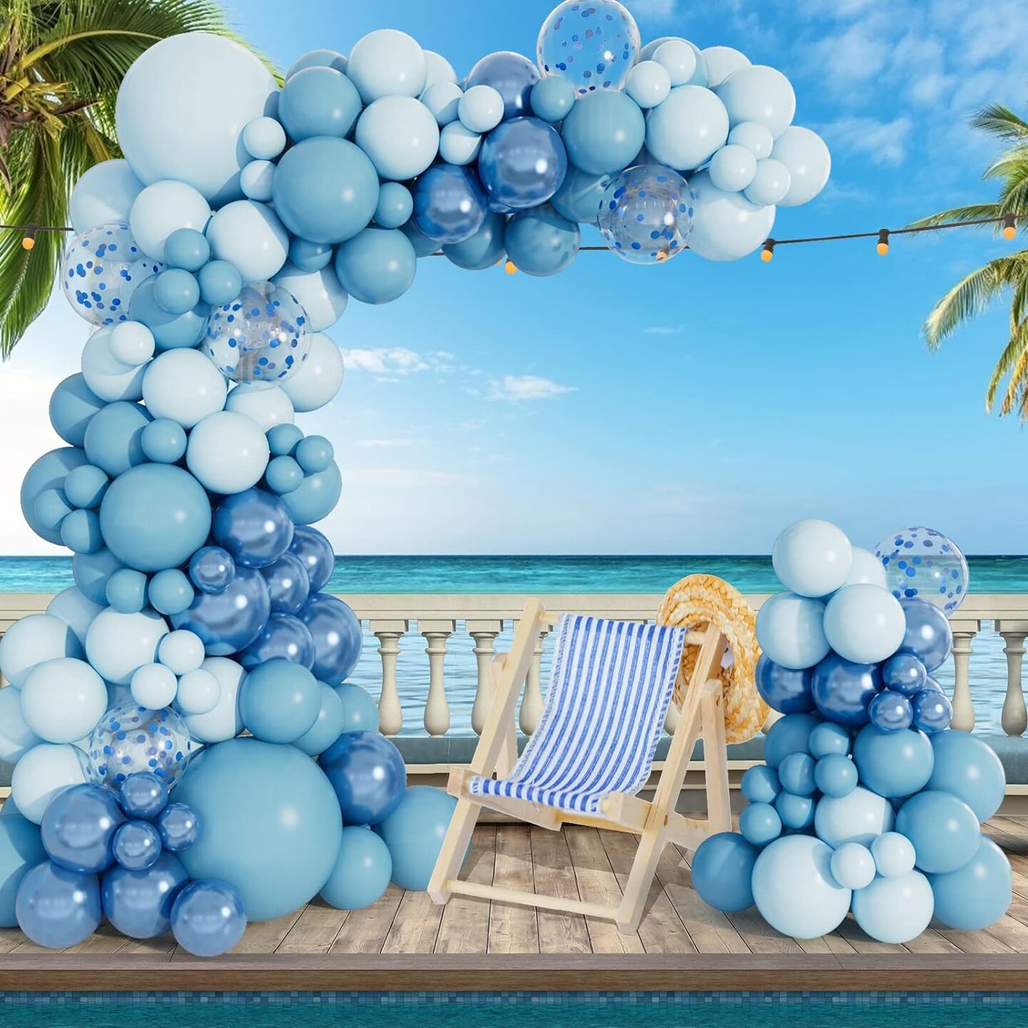 138pcs Blue Balloon Arch Garland Kit with Different Size Metallic Macaron Pastel Blue Confetti Balloons for Baby Shower Birthday Wedding Ocean Themed Party. Background Party Decoration