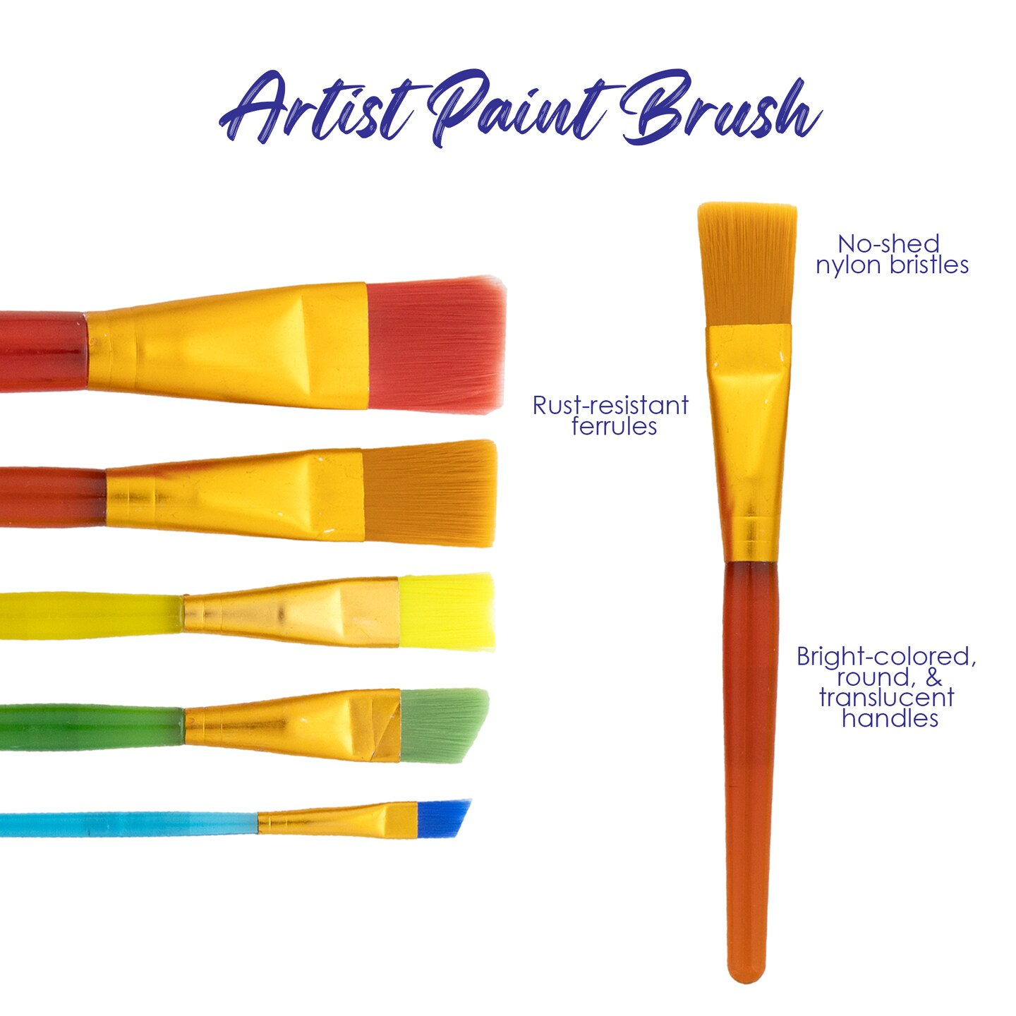 BAZIC Paint Brush Nylon w/ Translucent Handle set (5/Pack)