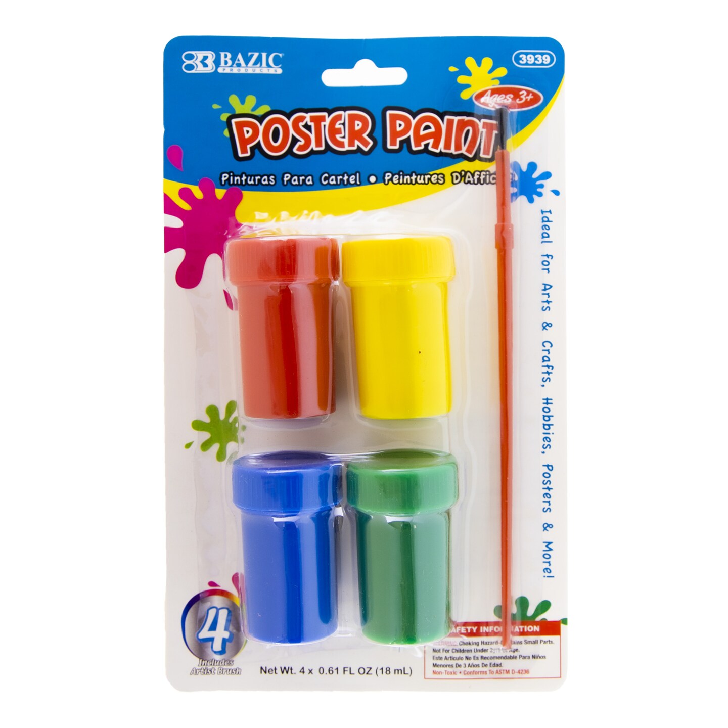 BAZIC Poster Paint w/ Brush 4 Color 18ml