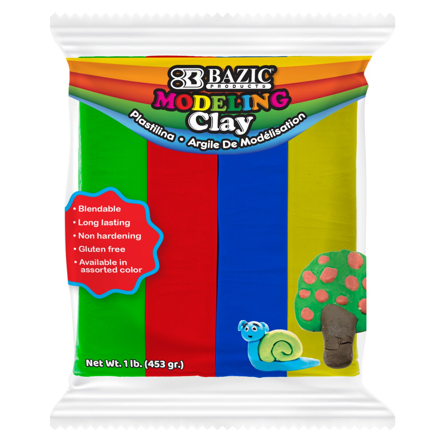 BAZIC Modeling Clay Sticks 4 Primary Color 1lbs.