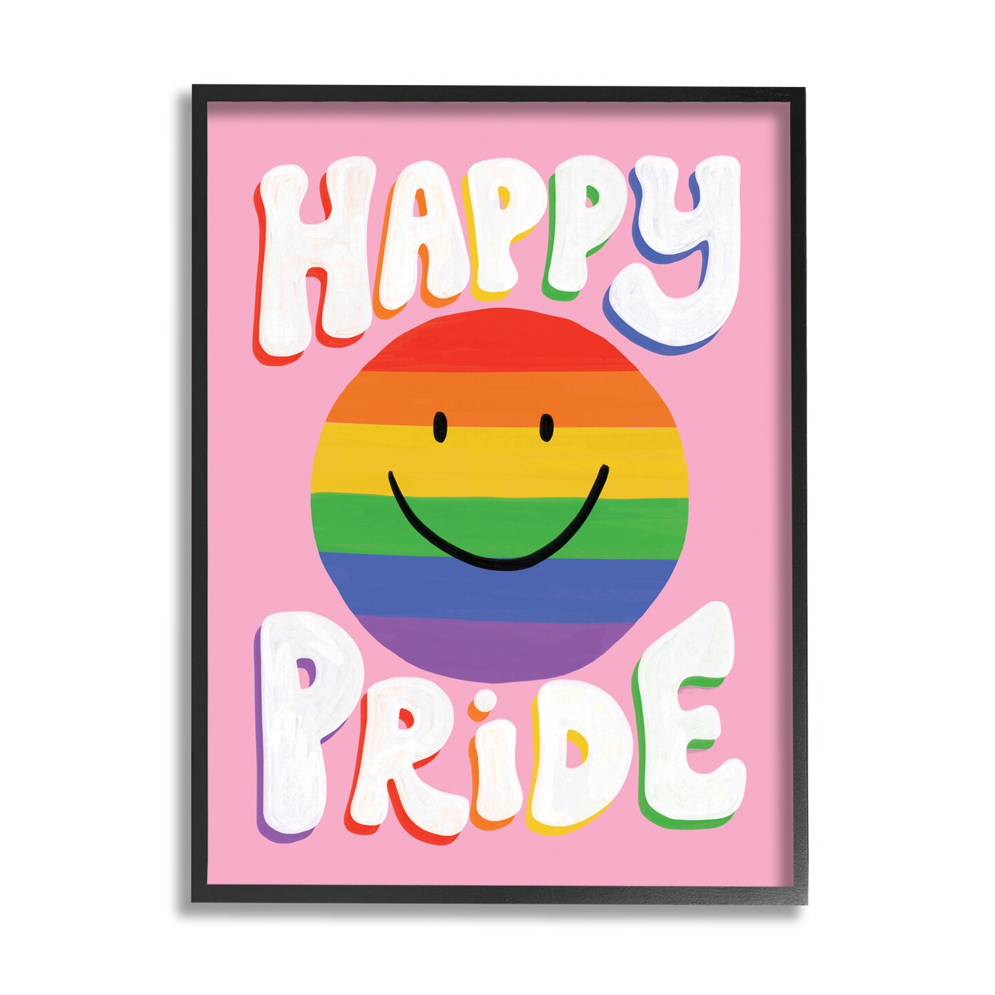 Stupell Industries Happy Pride Rainbow Smiley Black Framed Giclee Art