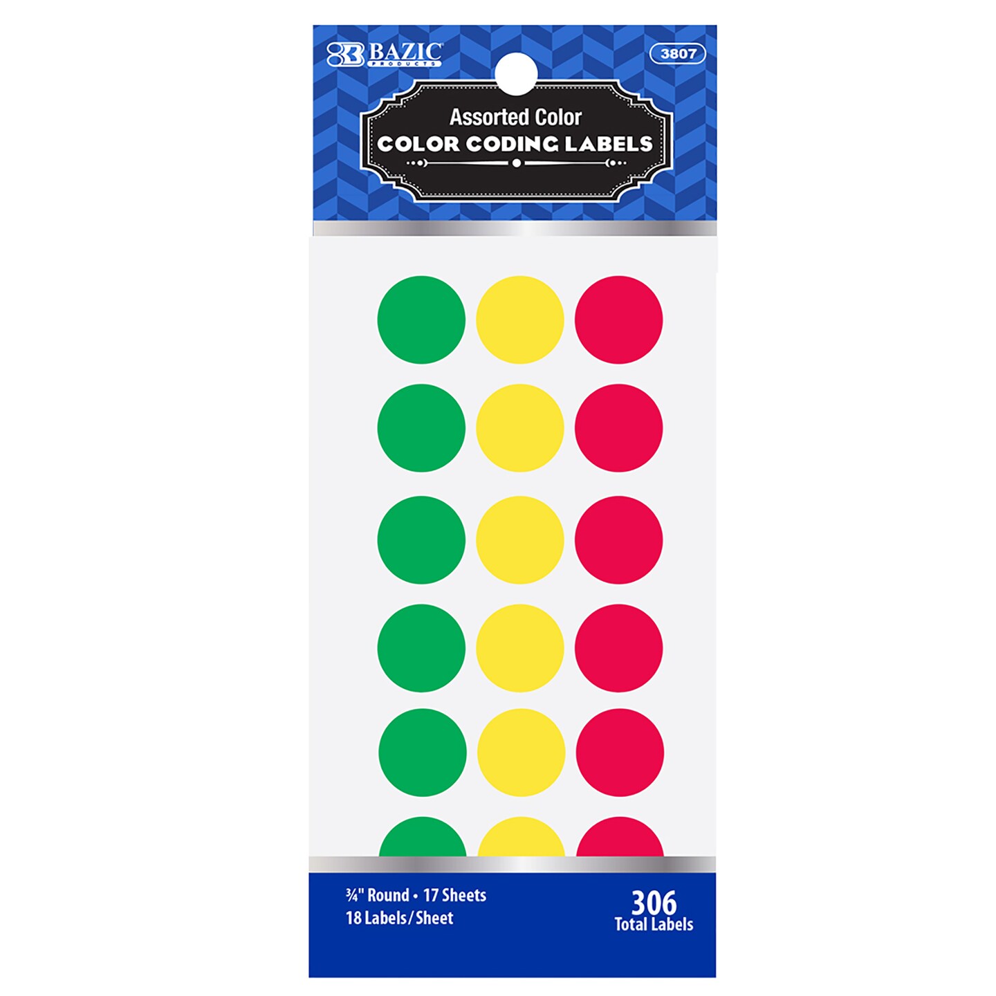 BAZIC Assorted Color 3/4&#x22; Round Label (306/Pack)