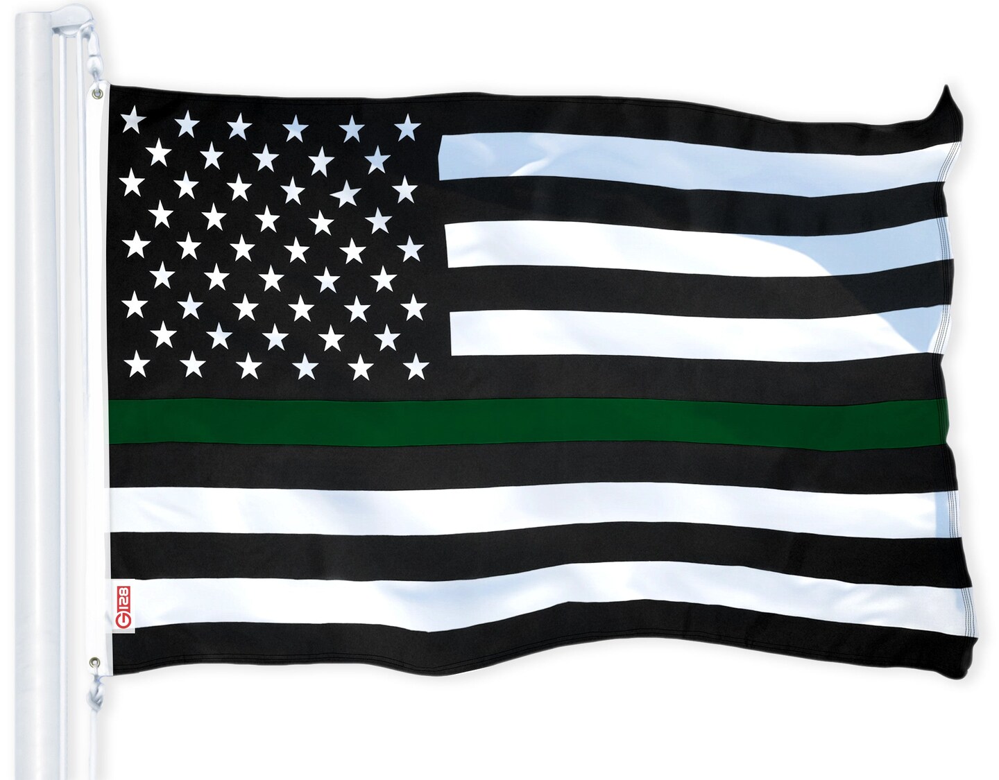 G128 - Thin Green Line American Flag 150D Polyester 3x5 FT Printed Flag - Honoring Men Women Border Patrol Brass Grommets Indoor/Outdoor - Much Thicker More Durable Than 100D 75D Polyester