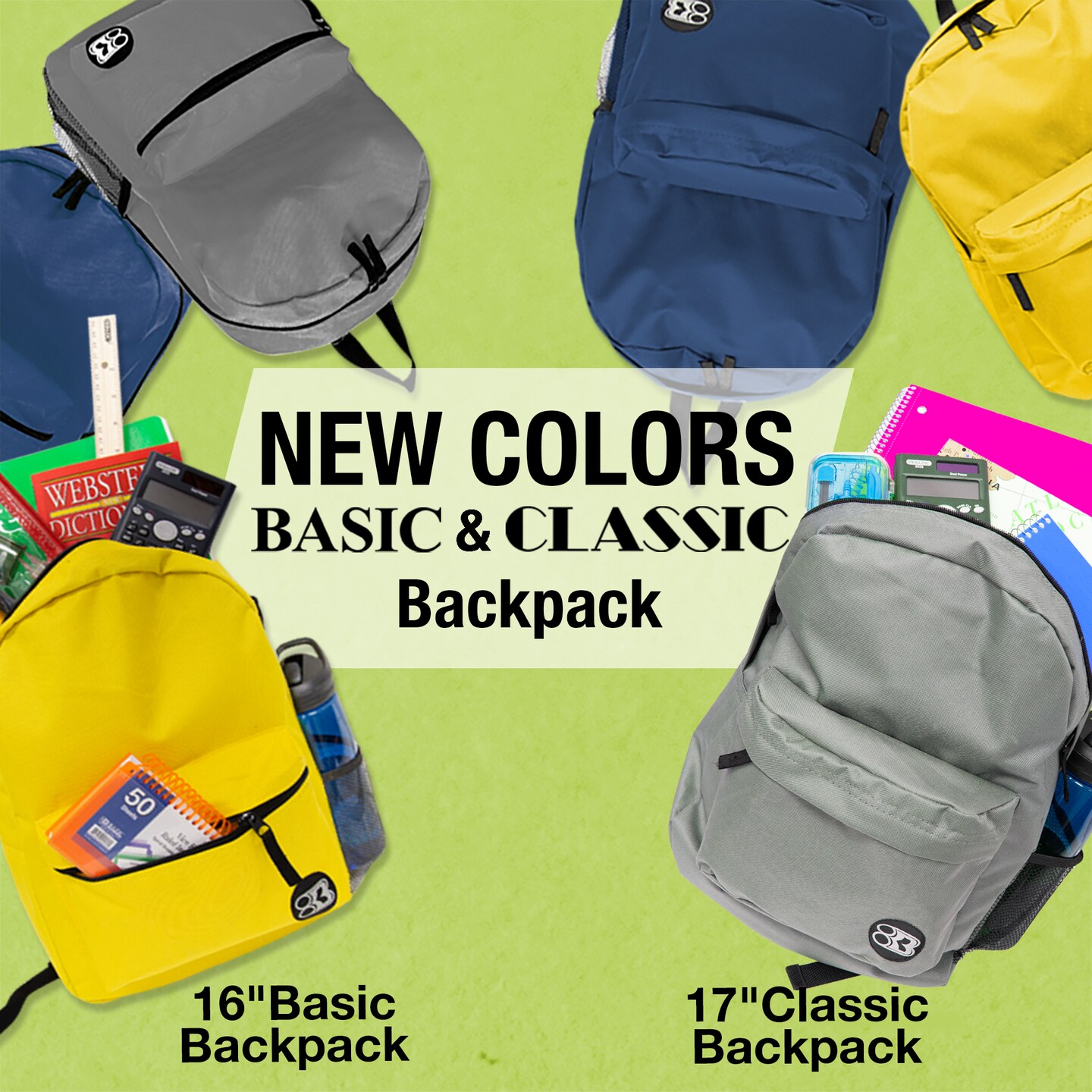 BAZIC 16&#x22; Basic Backpack (11 Assorted Color)