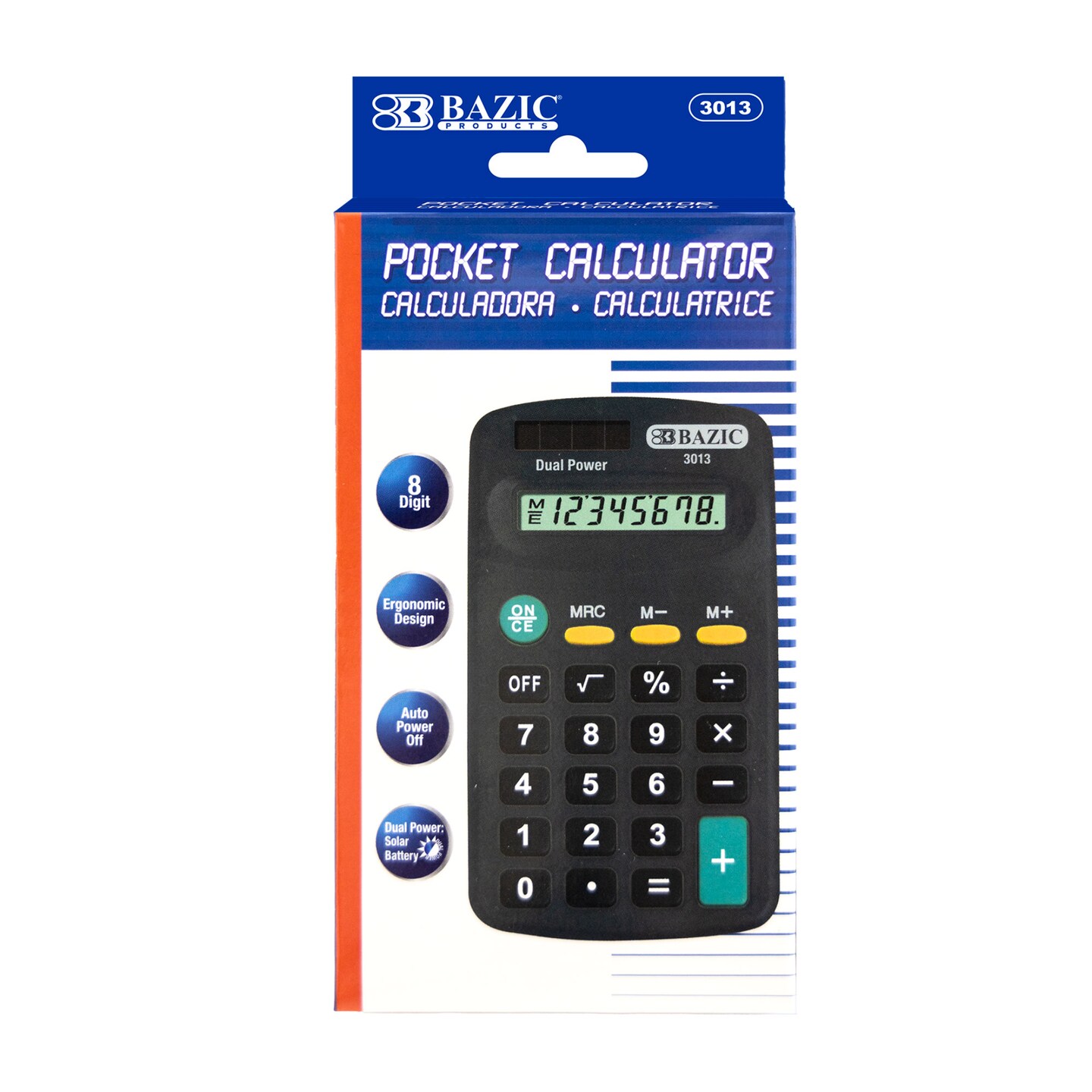 BAZIC Pocket Size Black Calculator 8-Digit Dual Power