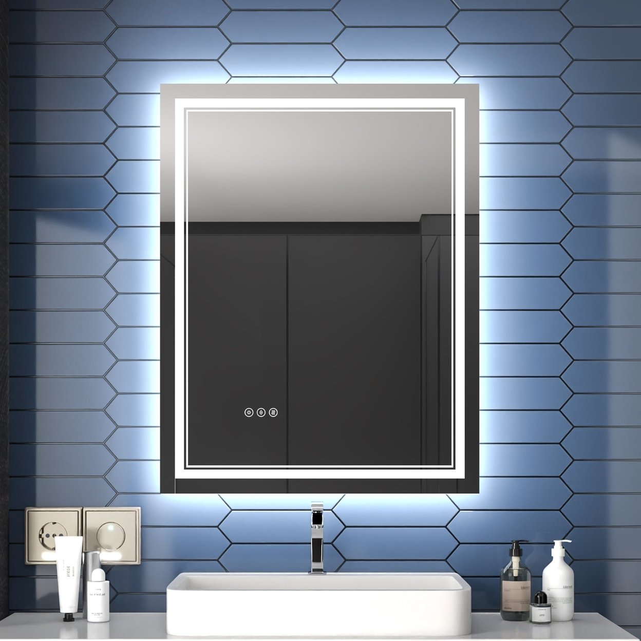 Allsumhome Linea 28&#x22; W x 36&#x22; H LED Heated Bathroom MirrorAnti FogDimmableFront-Lighted and Backlit Tempered Glass