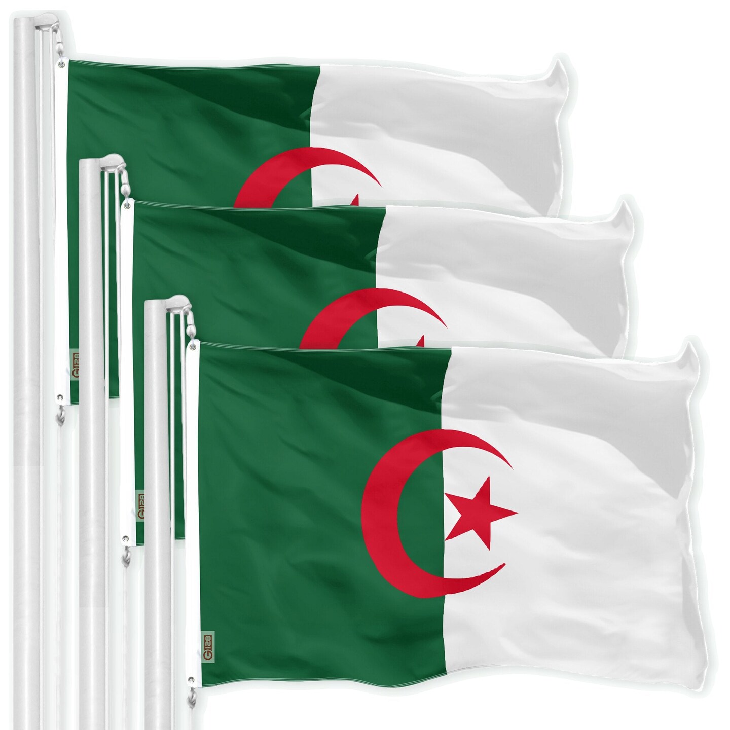 G128 3 Pack: Algeria Algerian Flag | 3x5 Ft | LiteWeave Pro Series Printed 150D Polyester | Country Flag, Indoor/Outdoor, Vibrant Colors, Brass Grommets, Thicker and More Durable Than 100D 75D Poly