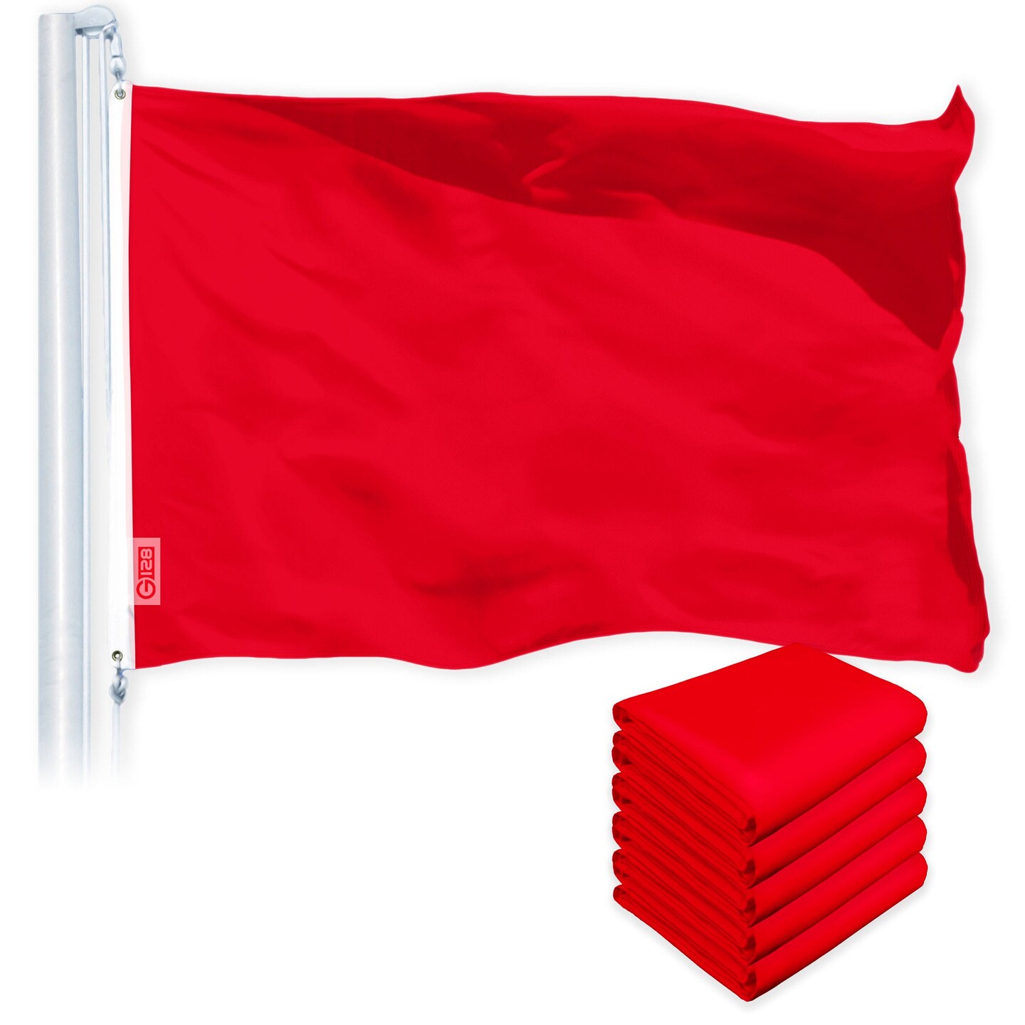 G128 5 Pack: Solid Red Color Flag | 2x3 Ft | LiteWeave Pro Series Printed 150D Polyester | Indoor/Outdoor, Vibrant Colors, Brass Grommets, Thicker and More Durable Than 100D 75D Polyester
