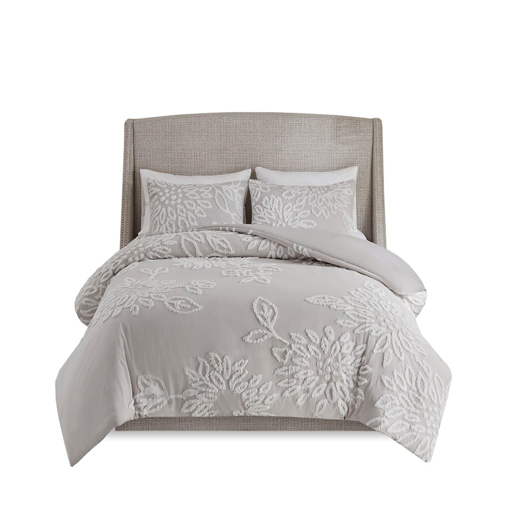 Gracie Mills   Anita 3-Piece Farmhouse Tufted Cotton Chenille Floral Comforter Set - GRACE-12641
