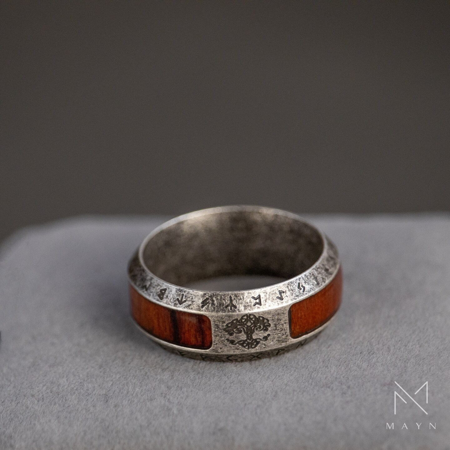 Viking Tree of life ring for men, Nordic runes and wood resin ring for him, Vintage norse ring, Male Vintage Wedding band, Gift for birthday product 7