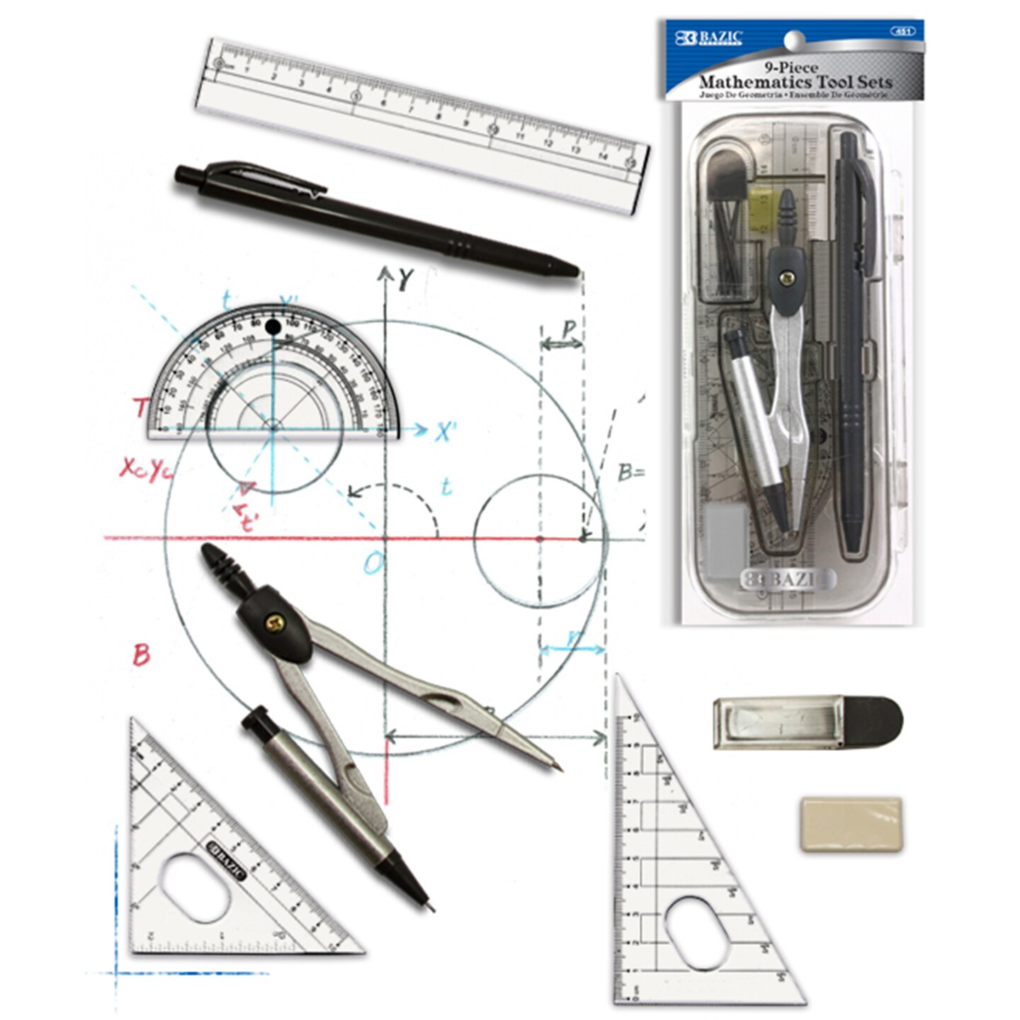 BAZIC 9 Pcs. Math Tool Sets