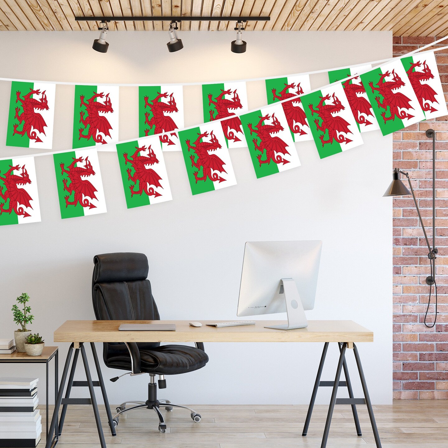 G128 Wales Welsh Bunting Banner | Flag 8.2 x 5.5 Inch, Full String 33 Feet | Printed 150D Polyester, Decorations For Bar, School, Festival Events Celebration