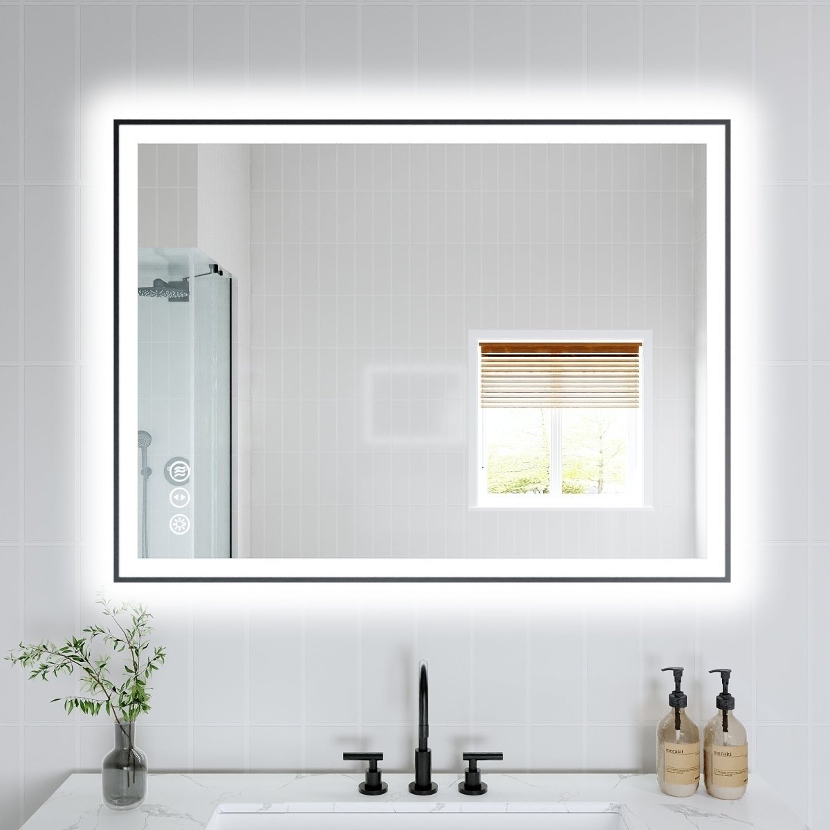 Allsumhome Apex-Noir 40&#x22;x30&#x22; Framed LED Lighted Bathroom Mirror