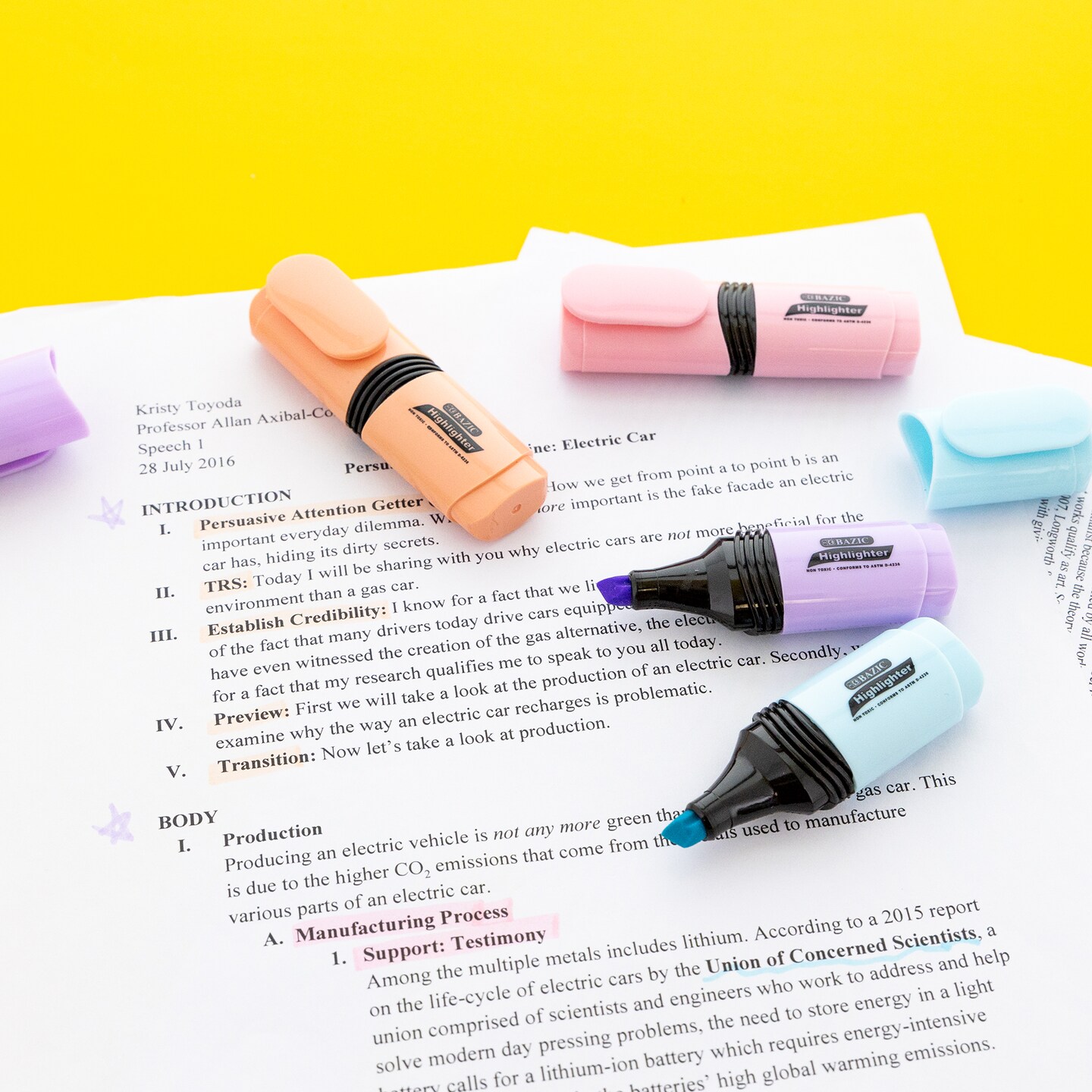 BAZIC Desk Style Pastel Mini Highlighters (4/Pack)