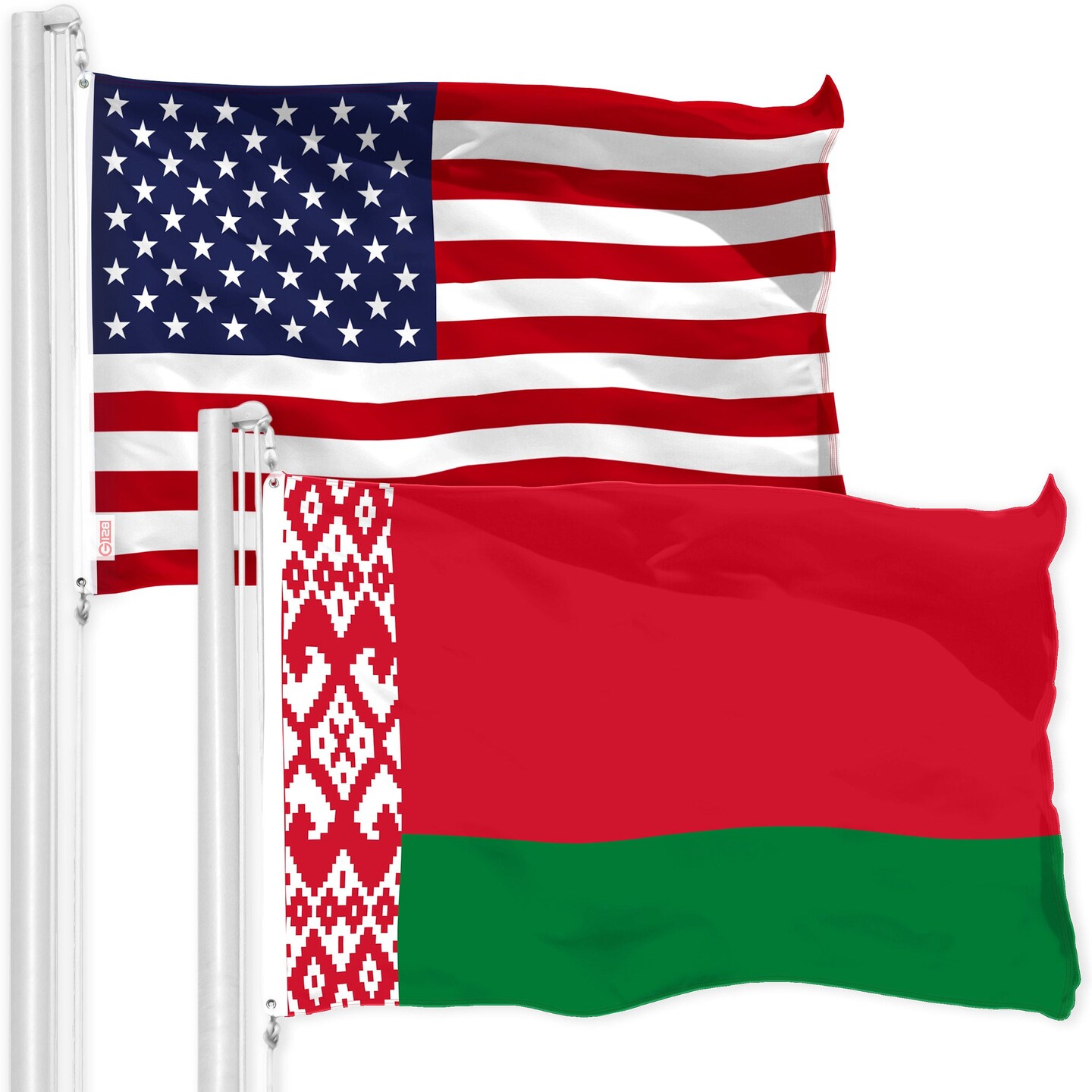G128 Combo Pack: American USA Flag 3x5 Ft &#x26; Belarus Belarusian Flag 3x5 Ft | Both LiteWeave Pro Series Printed 150D Polyester, Brass Grommets