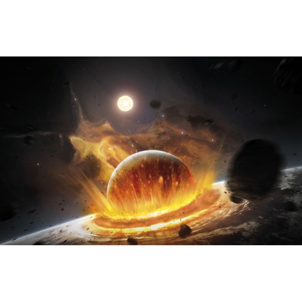 Apocalyptic Space Scene With Two Colliding Planets Poster Print