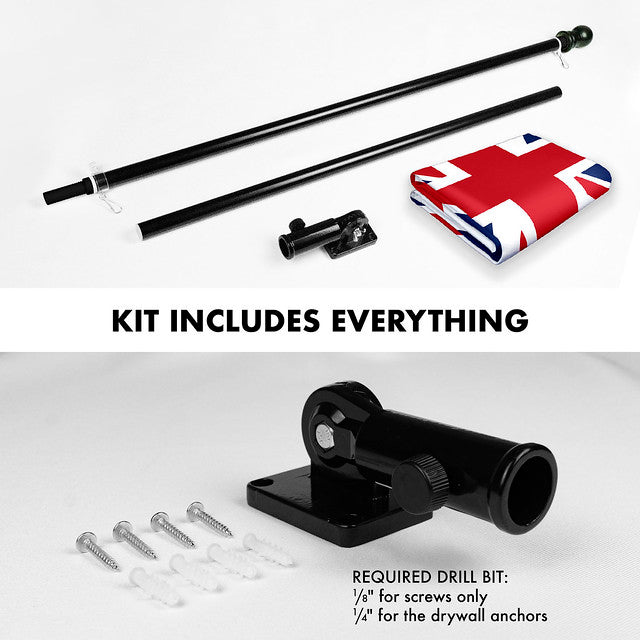 G128 Combo Pack: 6 Feet Tangle Free Spinning Flagpole (Black) UK United Kingdom Flag 3x5 ft Printed 150D Brass Grommets (Flag Included) Aluminum Flag Pole