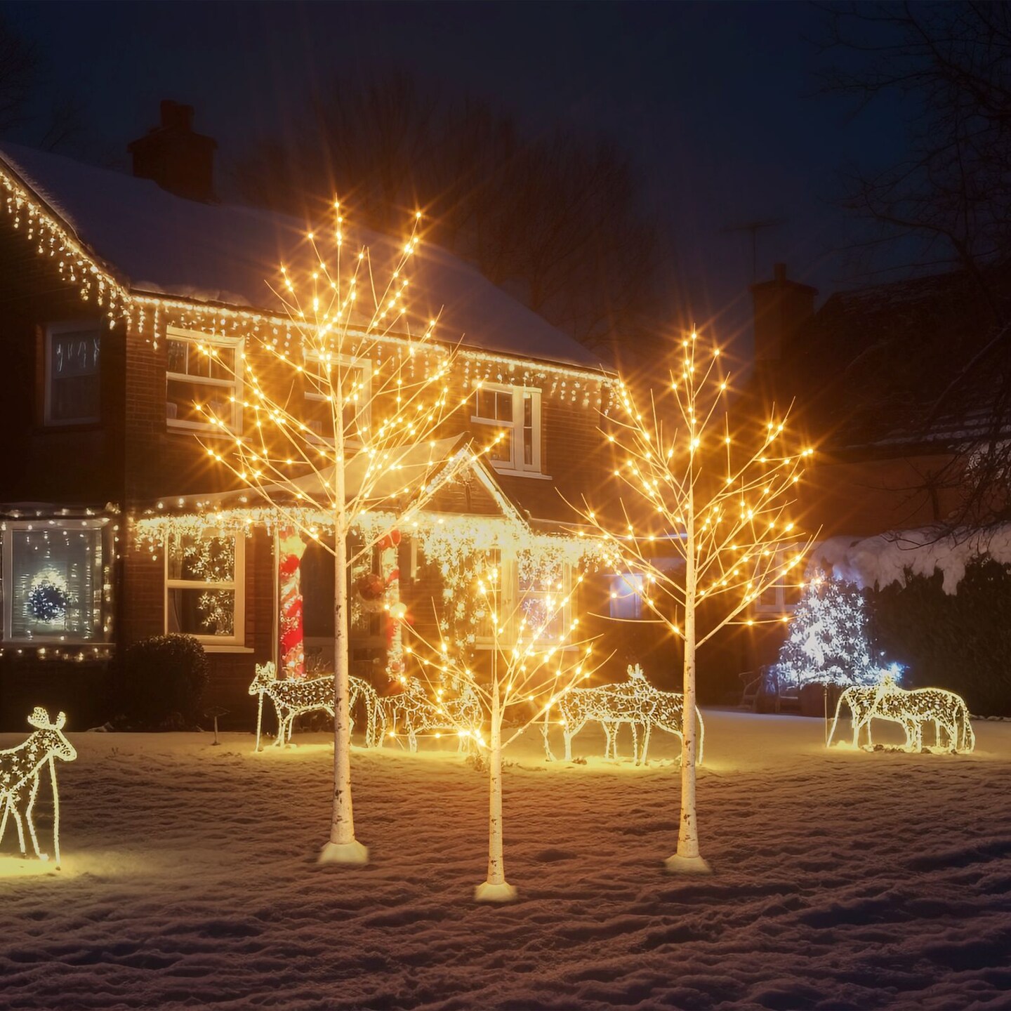 Set of 3 Lighted Birch Tree Artificial Twig Tree Lamp for Christmas (4 ft, 6 ft, 8 ft)