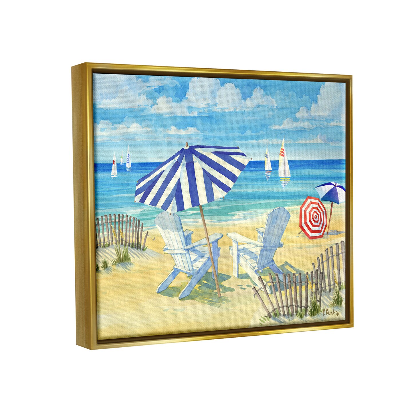 Stupell Industries Summer Sun Sailboat Chairs Black Framed Floater Canvas Wall Art