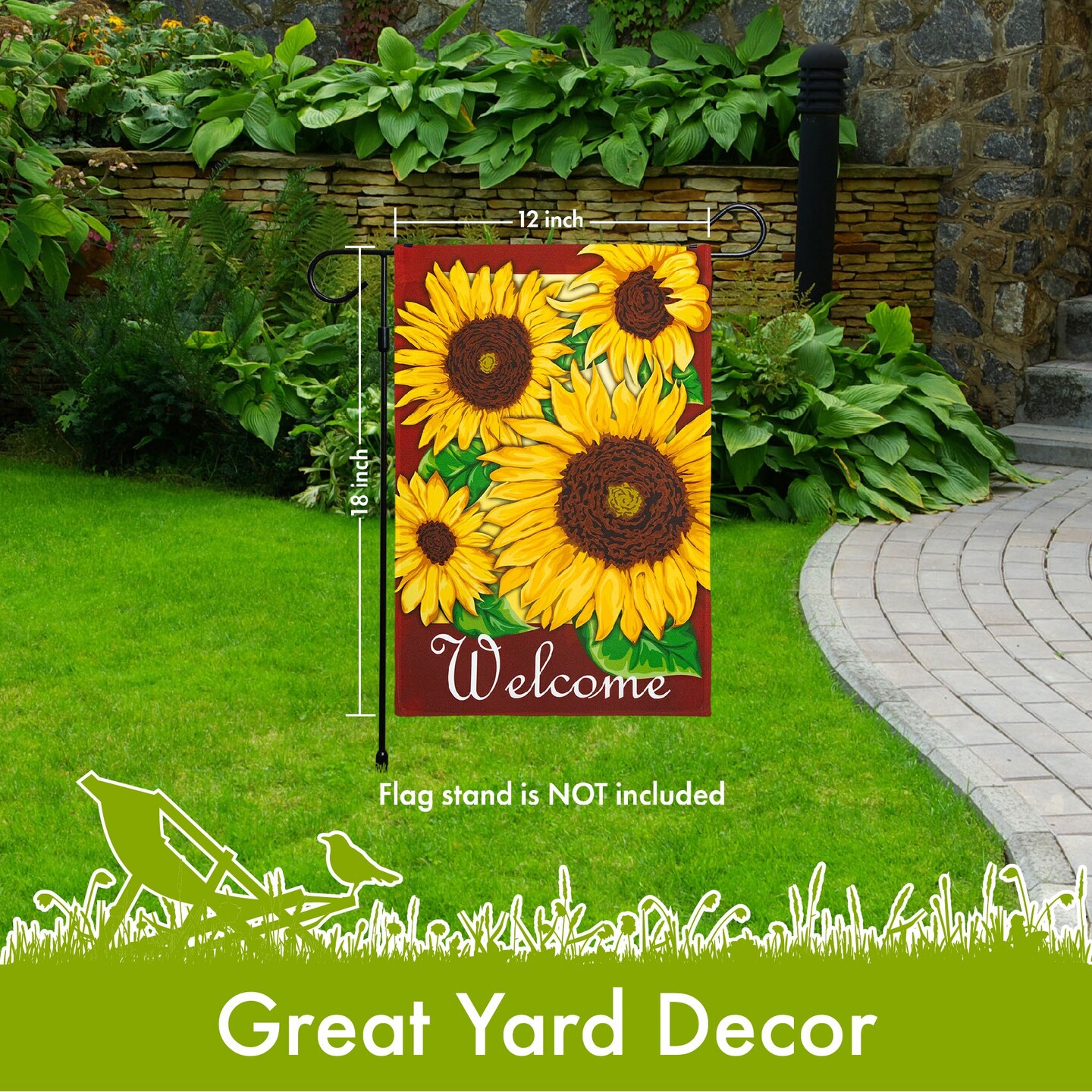 G128 - Home Decorative Fall Garden Flag Welcome Quote, Autumn Sunflowers Garden Yard Decorations,  | 12x18 Inch | Printed 150D Polyester - Rustic Holiday Seasonal Outdoor Flag