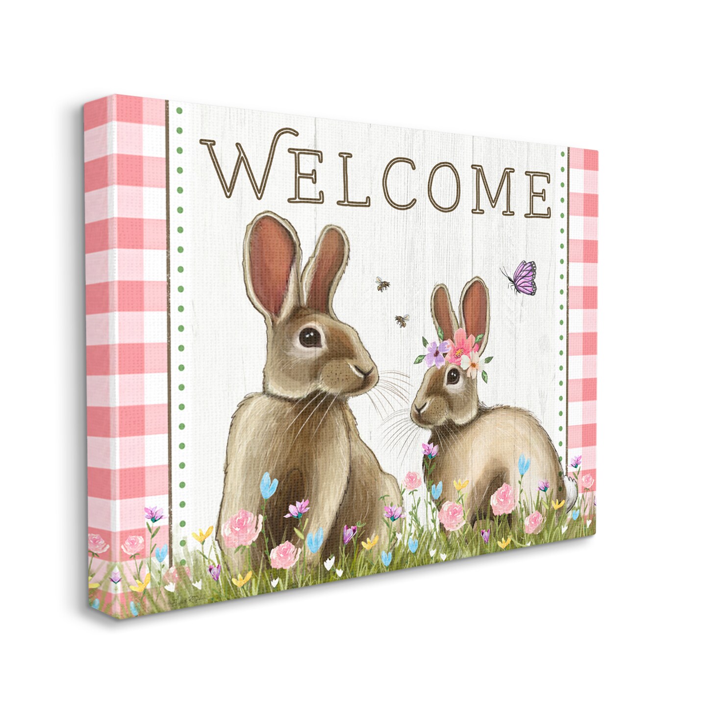 Stupell Industries Welcome Spring Garden Rabbits Canvas Wall Art