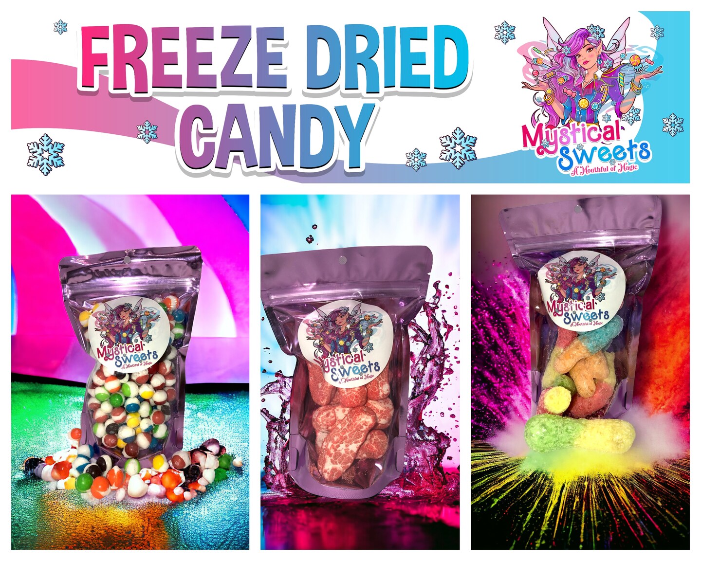 6 Pack Freeze Dried Candy Mystery Surprise Box, Fruit Roll Chips